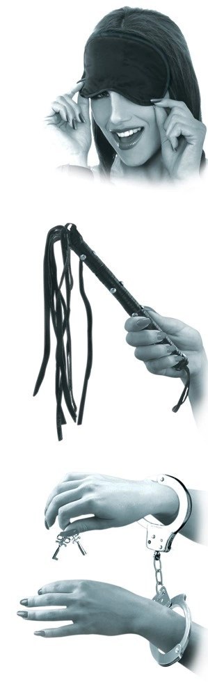 Fetish - 3-Częściowy Zestaw Bdsm Kajdanki Maska I Pejcz Czarny Fetish - 3-Częściowy Zestaw Bdsm Kajdanki Maska I Pejcz Czarny