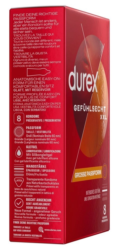Durex - Duże Prezerwatywy Na Bazie Silikonu Ze Smoczkiem gefühlsecht extra larg8 8szt Durex - Duże Prezerwatywy Na Bazie Silikonu Ze Smoczkiem gefühlsecht extra larg8 8szt