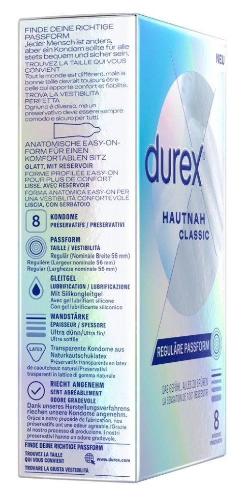 Durex - Najcieńsze Prezerwatywy Lateksowe Hautnah Classic 8 szt Durex - Najcieńsze Prezerwatywy Lateksowe Hautnah Classic 8 szt