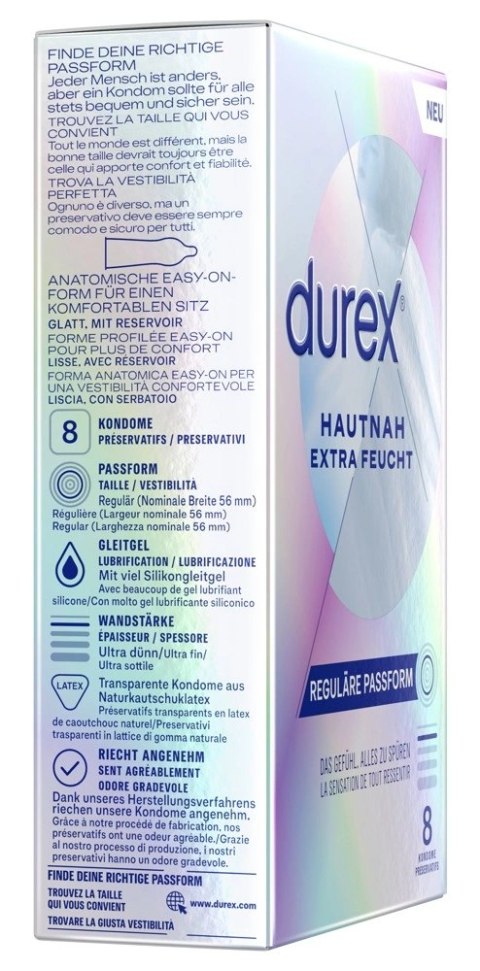 Durex - Najcieńsze Prezerwatywy Lateksowe Nawilżone Hautnah Classic Extra Feucht 8 szt Durex - Najcieńsze Prezerwatywy Lateksowe Nawilżone Hautnah Classic Extra Feucht 8 szt