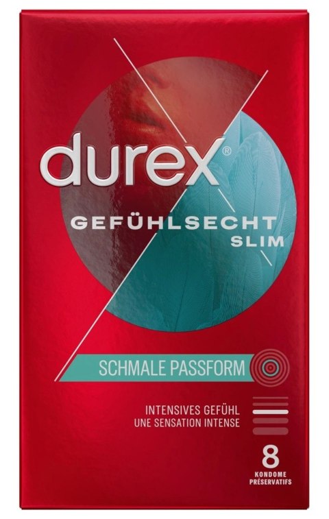 Durex - Prezerwatywy Pokryte Lubrykantem Ze Smoczkiem Gefühlsecht Slim Fit 8 szt Durex - Prezerwatywy Pokryte Lubrykantem Ze Smoczkiem Gefühlsecht Slim Fit 8 szt