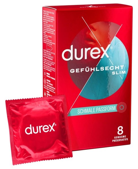 Durex - Prezerwatywy Pokryte Lubrykantem Ze Smoczkiem Gefühlsecht Slim Fit 8 szt Durex - Prezerwatywy Pokryte Lubrykantem Ze Smoczkiem Gefühlsecht Slim Fit 8 szt