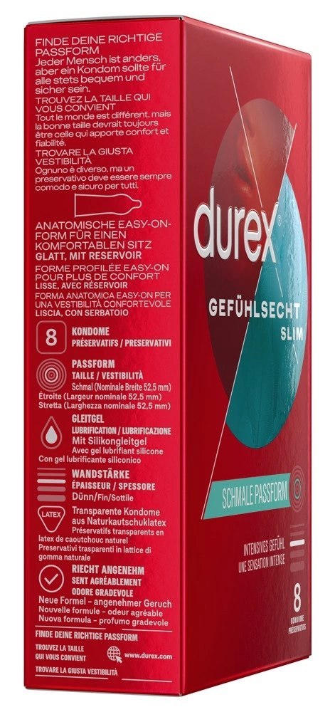 Durex - Prezerwatywy Pokryte Lubrykantem Ze Smoczkiem Gefühlsecht Slim Fit 8 szt Durex - Prezerwatywy Pokryte Lubrykantem Ze Smoczkiem Gefühlsecht Slim Fit 8 szt