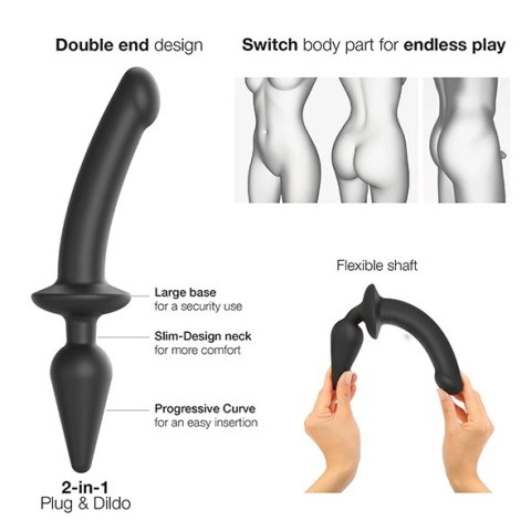 Strap-On-Me - Dwustronne Dildo Z Korkiem Analnym Czarne S Strap-On-Me - Dwustronne Dildo Z Korkiem Analnym Czarne S