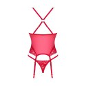 Obsessive - Czerwony Koronkowy Gorset + Stringi Lacelove M/L