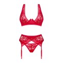 Obsessive - Seksowny 3-Częściowy Koronkowy Komplecik Lacelove Czerwony M/L