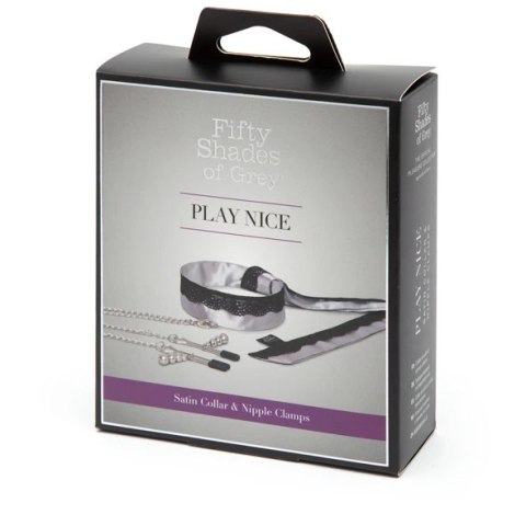 Obroża z zaciskami na sutki - Fifty Shades of Grey Play Nice Satin Collar & Nipple Clamps Obroża z zaciskami na sutki - Fifty Shades of Grey Play Nice Satin Collar & Nipple Clamps