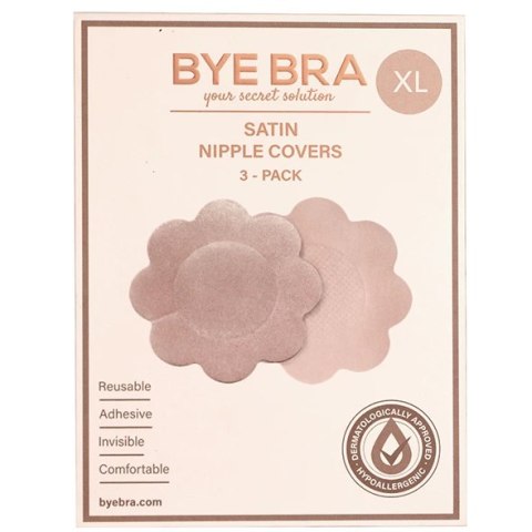 Osłonki materiałowe - Bye Bra Satin Nipple Covers XL Nude 3 pary Osłonki materiałowe - Bye Bra Satin Nipple Covers XL Nude 3 pary