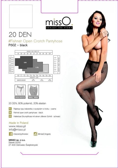 MissO P602 Kabaretki siateczkowe z otwartym krokiem czarne S/M MissO P602 Kabaretki siateczkowe z otwartym krokiem czarne S/M