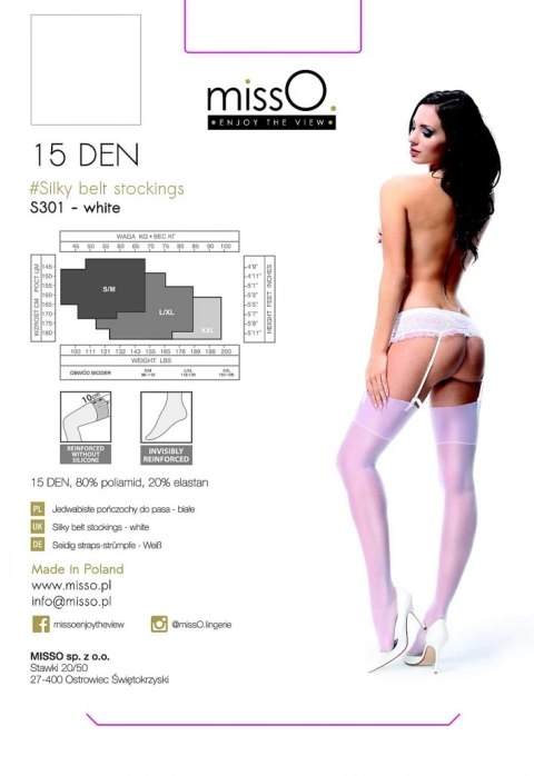 Pończochy do pasa - MissO S301 Białe L/XL Pończochy do pasa - MissO S301 Białe L/XL