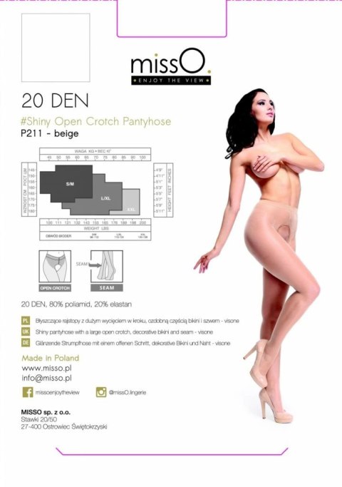 Rajstopy z wyciętym krokiem - MissO P211 Beżowe S/M Rajstopy z wyciętym krokiem - MissO P211 Beżowe S/M