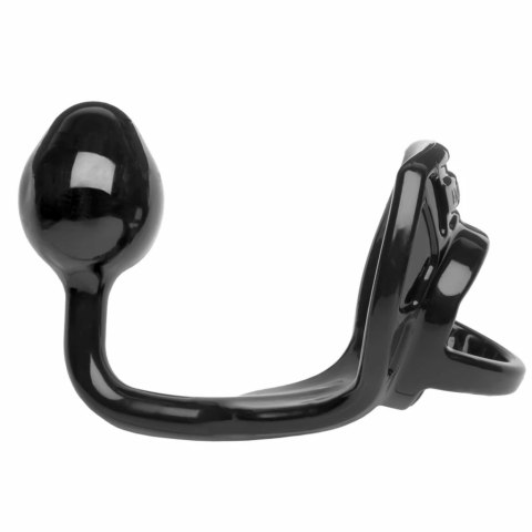 Pierścień na penisa z plugiem - Perfect Fit Armour Tug Lock Black Czarny Pierścień na penisa z plugiem - Perfect Fit Armour Tug Lock Black Czarny