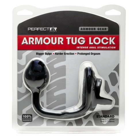 Pierścień na penisa z plugiem - Perfect Fit Armour Tug Lock Black Czarny Pierścień na penisa z plugiem - Perfect Fit Armour Tug Lock Black Czarny