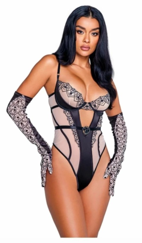 Playboy Bunny Kiss Body - haft serca, czarny tiul, satyna, S-L Playboy Bunny Kiss Body - haft serca, czarny tiul, satyna, S-L