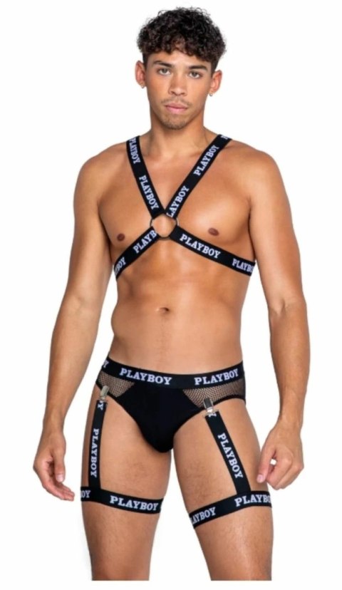 Playboy Lingerie Mens Dark Room Set - Czarny Komplet z Szelkami Playboy Lingerie Mens Dark Room Set - Czarny Komplet z Szelkami