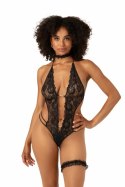 Renee Body Set Obsessive czarne, elastyczna koronka, otwarta konstrukcja