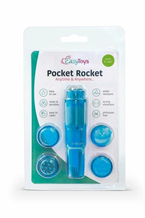 EasyToys Pocket Rocket Blue - Kompaktowy masażer intymny z 4 nasadkami EasyToys Pocket Rocket Blue - Kompaktowy masażer intymny z 4 nasadkami