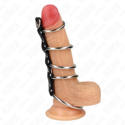 KINK Zestaw 5 metalowych pierścieni z łącznikiem skorzanym, 3,2-5 cm KINK Zestaw 5 metalowych pierścieni z łącznikiem skorzanym, 3,2-5 cm