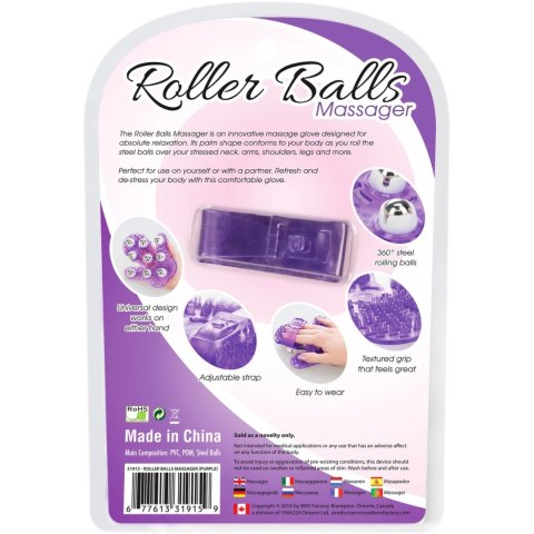 PowerBullet Roller Balls Purple - rękawica masująca z 9 kulkami, fioletowa PowerBullet Roller Balls Purple - rękawica masująca z 9 kulkami, fioletowa