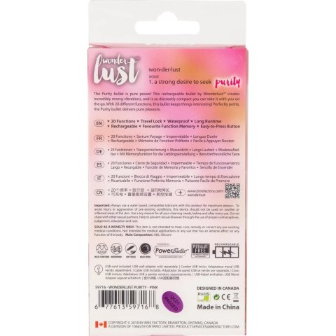 Wonderlust Purity Pink - kompaktowa maszyna wibracyjna, 20 trybow, USB Wonderlust Purity Pink - kompaktowa maszyna wibracyjna, 20 trybow, USB