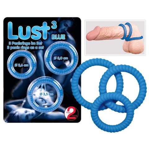 PIERŚCIEŃ LUST 3 COCK RINGS BLUE PIERŚCIEŃ LUST 3 COCK RINGS BLUE